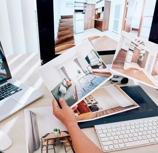 Fotos de interiores sobre un escritorio
